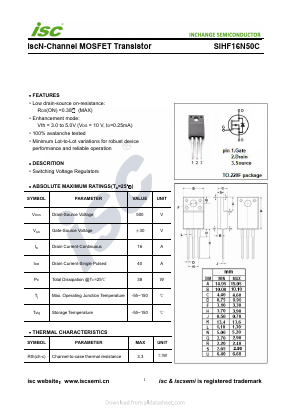 SIHF16N50C Datasheet PDF Inchange Semiconductor