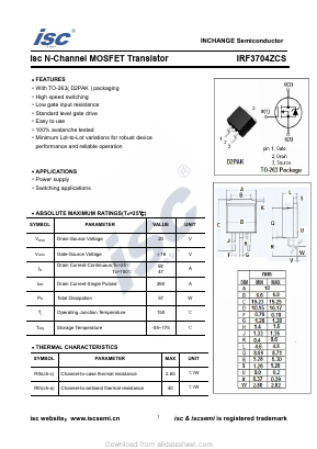 IRF3704ZCS Datasheet PDF Inchange Semiconductor