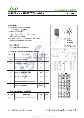 TK12A65D Datasheet PDF Inchange Semiconductor