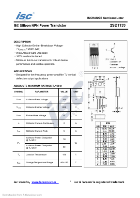 2SD1139 Datasheet PDF Inchange Semiconductor