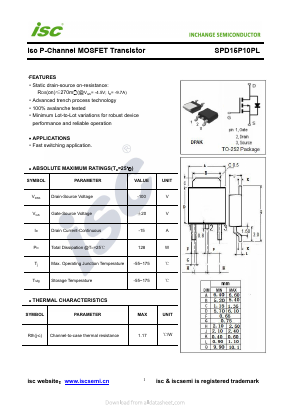 SPD15P10PL Datasheet PDF Inchange Semiconductor