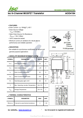 AOD4184 Datasheet PDF Inchange Semiconductor