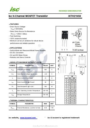 IXTH21N50 Datasheet PDF Inchange Semiconductor