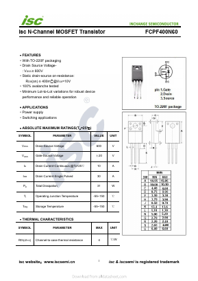 FCPF400N60 Datasheet PDF Inchange Semiconductor