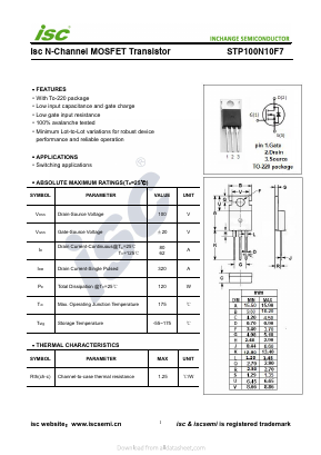STP100N10F7 Datasheet PDF Inchange Semiconductor