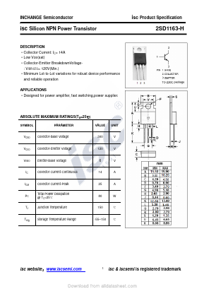 2SD1163-H Datasheet PDF Inchange Semiconductor
