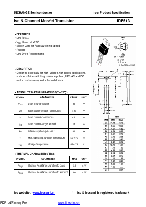 IRF513 Datasheet PDF Inchange Semiconductor