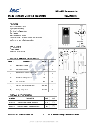 FQA8N100C Datasheet PDF Inchange Semiconductor