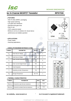 IRFS7530 Datasheet PDF Inchange Semiconductor