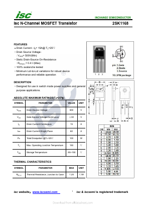 2SK1168 Datasheet PDF Inchange Semiconductor