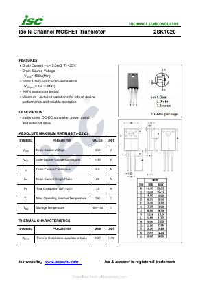 2SK1626 Datasheet PDF Inchange Semiconductor