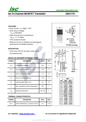 2SK1751 Datasheet PDF Inchange Semiconductor