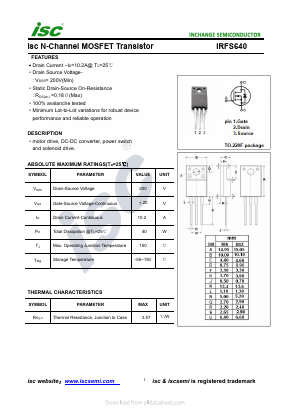 IRFS640 Datasheet PDF Inchange Semiconductor