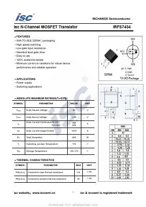 IRFS7434 Datasheet PDF Inchange Semiconductor