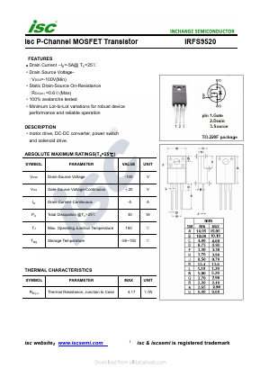 IRFS9520 Datasheet PDF Inchange Semiconductor