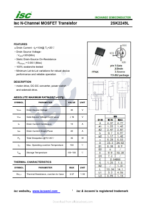 2SK2249L Datasheet PDF Inchange Semiconductor