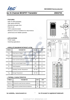 K2753 Datasheet PDF Inchange Semiconductor