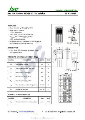 2SK2834N Datasheet PDF Inchange Semiconductor