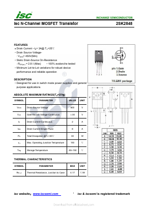 2SK2848 Datasheet PDF Inchange Semiconductor