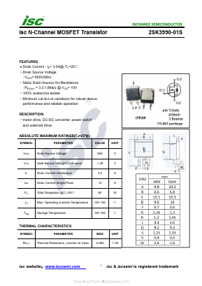 2SK3990-01S Datasheet PDF Inchange Semiconductor