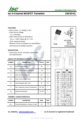 2SK3816L Datasheet PDF Inchange Semiconductor
