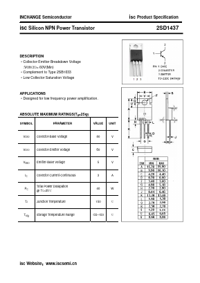 2SD1437 Datasheet PDF Inchange Semiconductor
