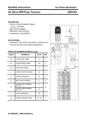 D1841 Datasheet PDF Inchange Semiconductor