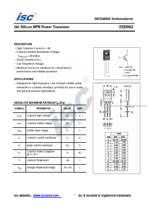 2SD862 Datasheet PDF Inchange Semiconductor