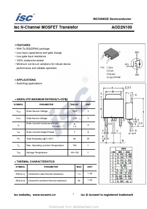 AOD2N100 Datasheet PDF Inchange Semiconductor