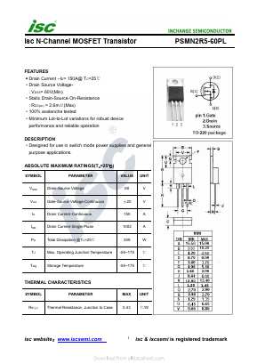 PSMN2R5-60PL Datasheet PDF Inchange Semiconductor