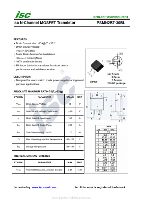 PSMN2R7-30BL Datasheet PDF Inchange Semiconductor