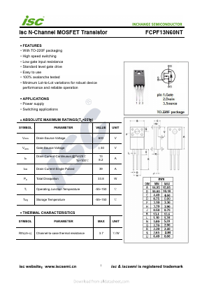 FCPF13N60NT Datasheet PDF Inchange Semiconductor