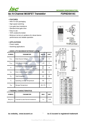 FDP8D5N10C Datasheet PDF Inchange Semiconductor