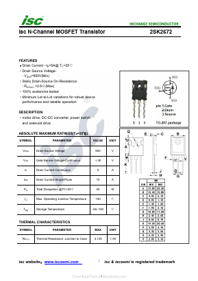 K2672 Datasheet PDF Inchange Semiconductor