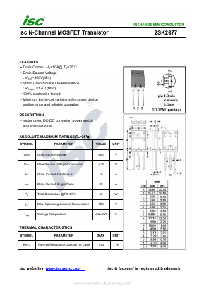 K2677 Datasheet PDF Inchange Semiconductor