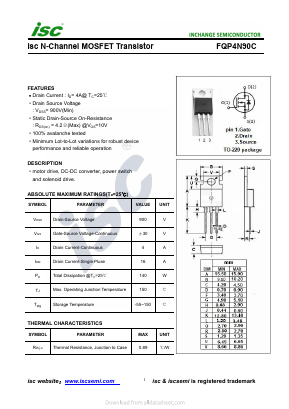 FQP4N90C Datasheet PDF Inchange Semiconductor