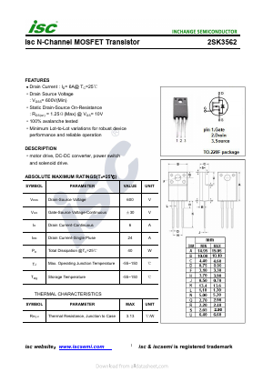 2SK3562 Datasheet PDF Inchange Semiconductor