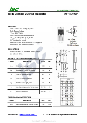 IXFP4N100P Datasheet PDF Inchange Semiconductor