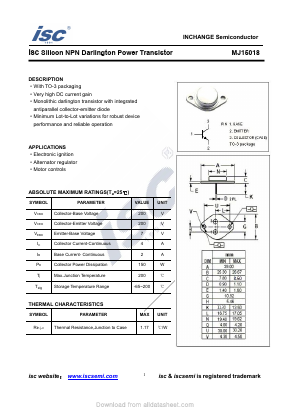 MJ15018 Datasheet PDF Inchange Semiconductor