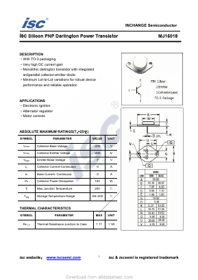 MJ15019 Datasheet PDF Inchange Semiconductor