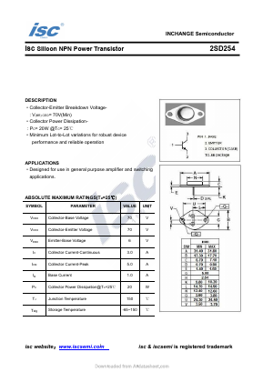 2SD254 Datasheet PDF Inchange Semiconductor