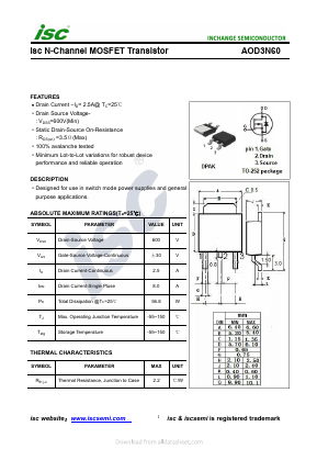 AOD3N60 Datasheet PDF Inchange Semiconductor