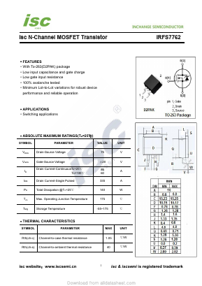 IRFS7762 Datasheet PDF Inchange Semiconductor