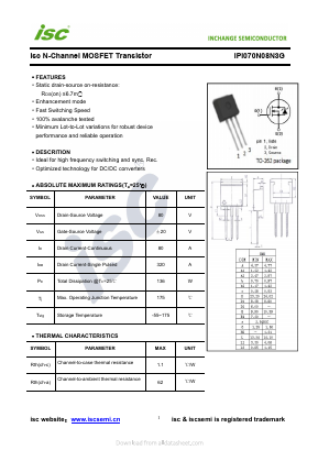 IPI070N08N3G Datasheet PDF Inchange Semiconductor
