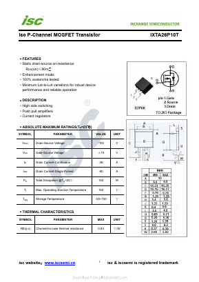 IXTA26P10T Datasheet PDF Inchange Semiconductor