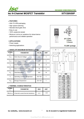 IXTV26N50P Datasheet PDF Inchange Semiconductor