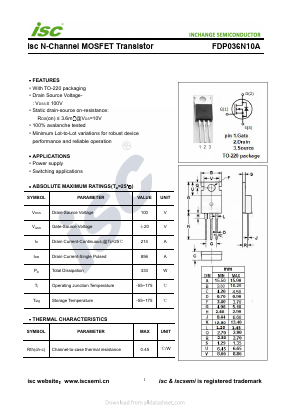 FDP036N10A Datasheet PDF Inchange Semiconductor