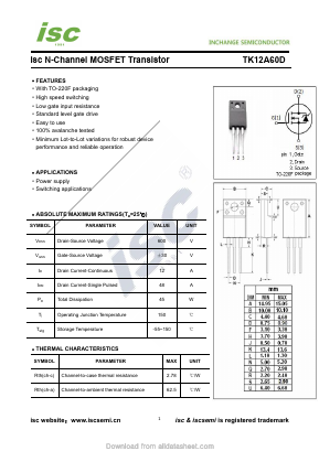 TK12A60D Datasheet PDF Inchange Semiconductor