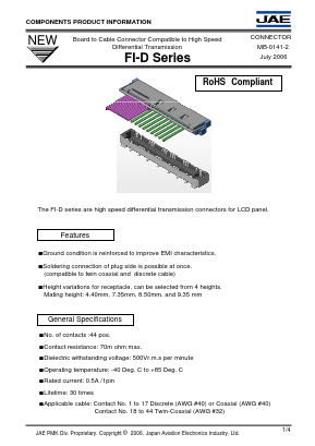 FI-TD44SB-LE Datasheet PDF Japan Aviation Electronics Industry, Ltd.