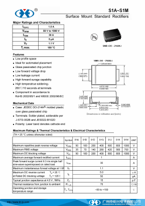 S1M_DO-214AA Datasheet PDF Guangzhou Juxing Electronic Co., Ltd.